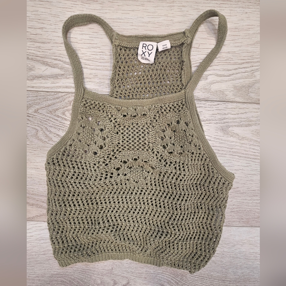 Roxy Sage Green Crochet Crop Top